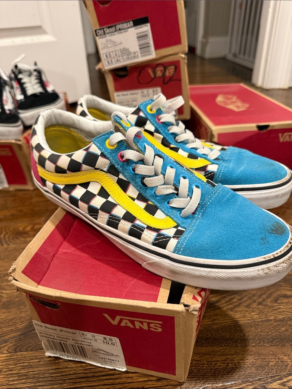 Vans Checkerboard Blue and Yellow Old Skool Sneakers
